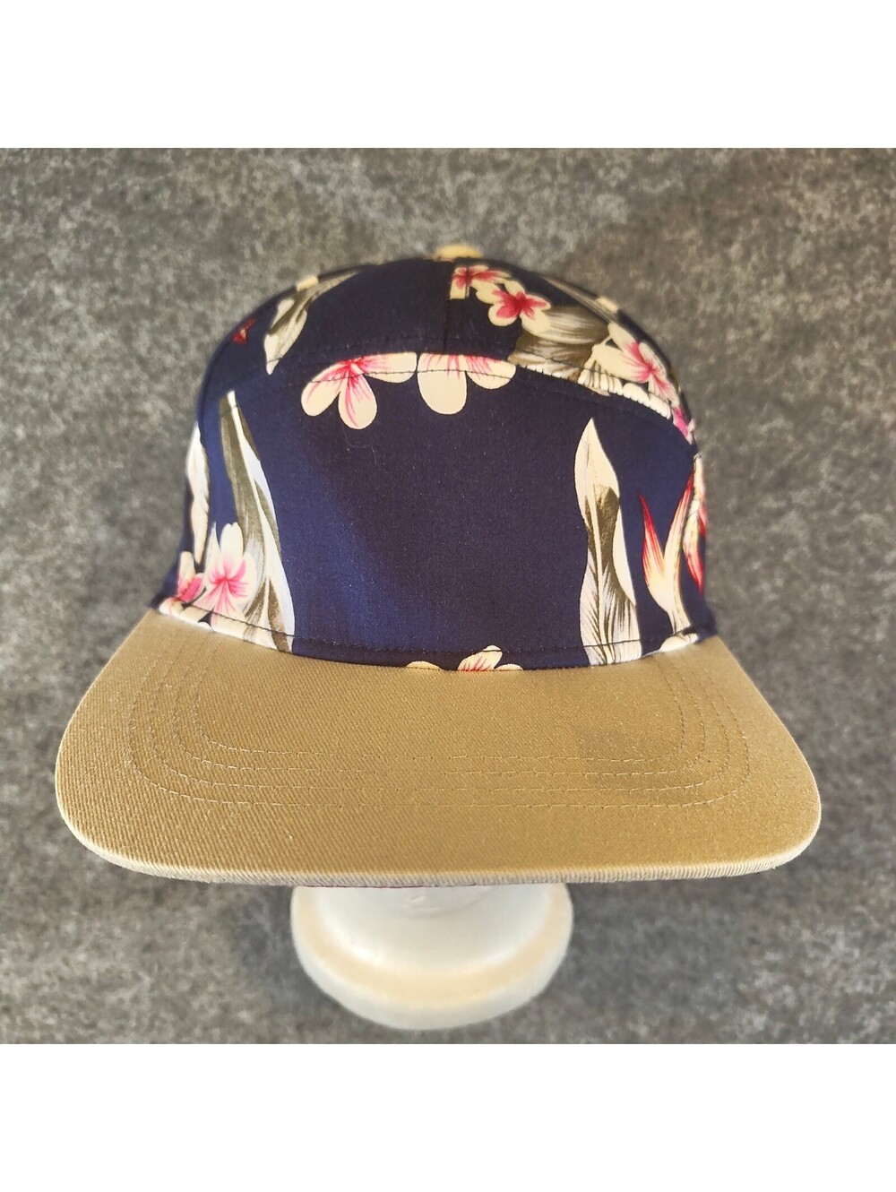 City Hunter USA Floral Tropical Snapback Hat Cap Navy Blue Tan Camp 5-Panel